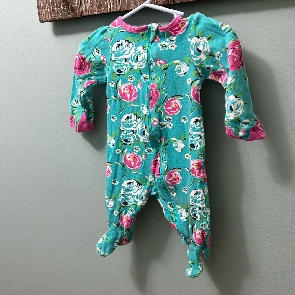 Blue Floral Sleep & Play Footies By Wonder Nation 0-3 Months